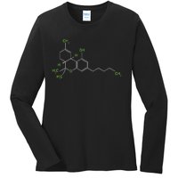 Cannabis Weed Pot Molecule Thc Marijuana Stoner Gift Ladies Long Sleeve Shirt