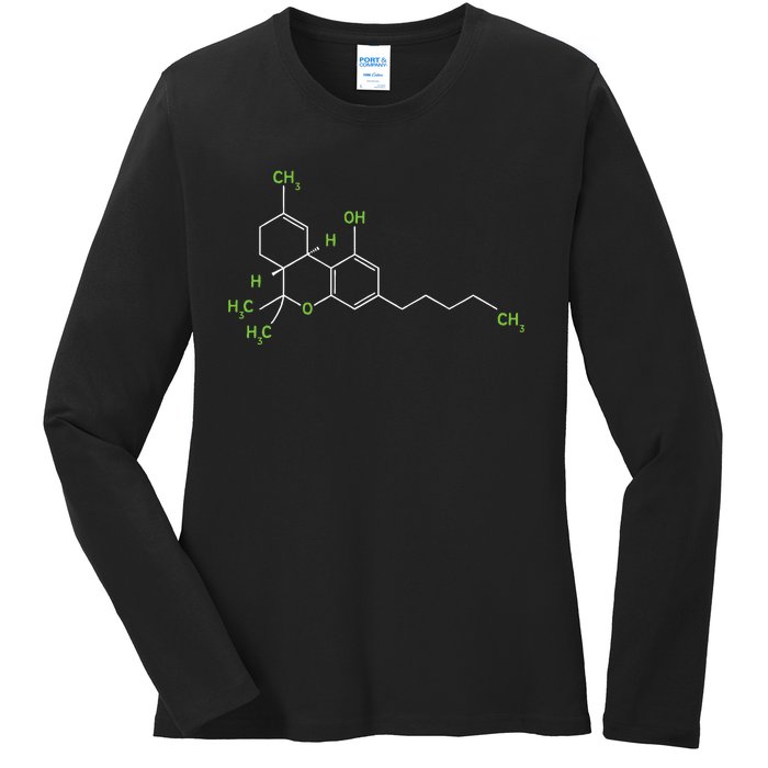 Cannabis Weed Pot Molecule Thc Marijuana Stoner Gift Ladies Long Sleeve Shirt