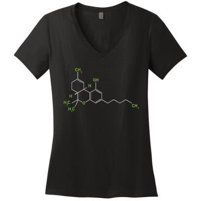 Cannabis Weed Pot Molecule Thc Marijuana Stoner Gift Women's V-Neck T-Shirt