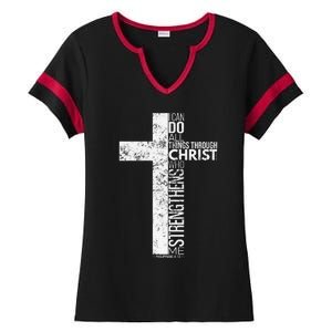 Cross With Philippians 413 Christian Ladies Halftime Notch Neck Tee