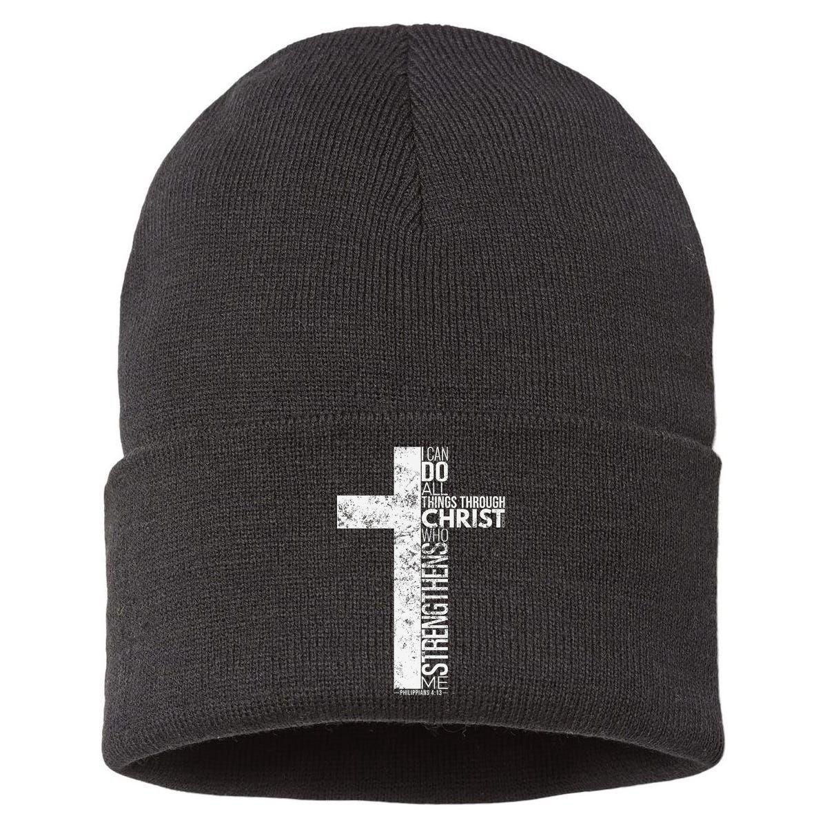 Cross With Philippians 413 Christian Sustainable Knit Beanie