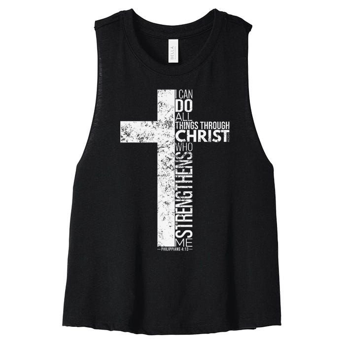 Cross With Philippians 413 Christian Women's Racerback Cropped Tank