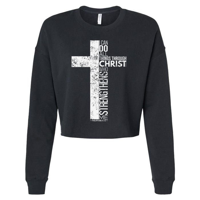 Cross With Philippians 413 Christian Cropped Pullover Crew