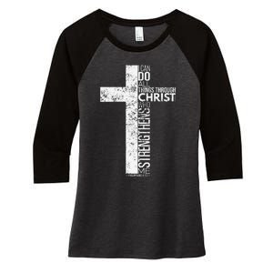 Cross With Philippians 413 Christian Women's Tri-Blend 3/4-Sleeve Raglan Shirt