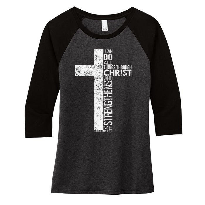 Cross With Philippians 413 Christian Women's Tri-Blend 3/4-Sleeve Raglan Shirt