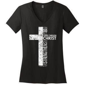 Cross With Philippians 413 Christian Women's V-Neck T-Shirt