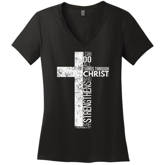 Cross With Philippians 413 Christian Women's V-Neck T-Shirt