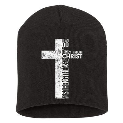 Cross With Philippians 413 Christian Short Acrylic Beanie