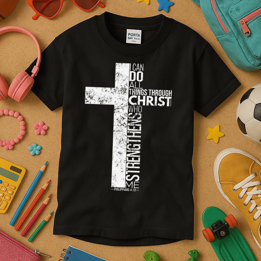 Cross With Philippians 413 Christian Kids T-Shirt