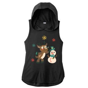 Cute Winter Reindeer Snowman Best Friends Ladies PosiCharge Tri-Blend Wicking Draft Hoodie Tank