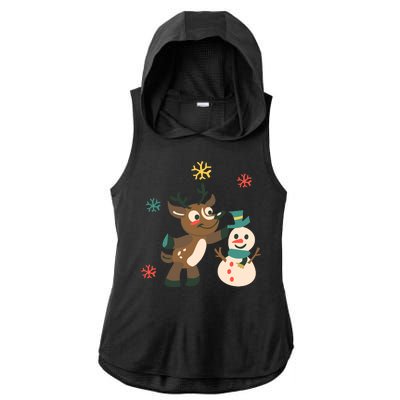 Cute Winter Reindeer Snowman Best Friends Ladies PosiCharge Tri-Blend Wicking Draft Hoodie Tank