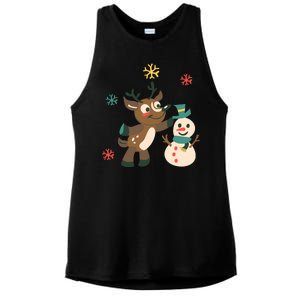 Cute Winter Reindeer Snowman Best Friends Ladies PosiCharge Tri-Blend Wicking Tank