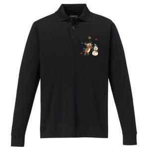 Cute Winter Reindeer Snowman Best Friends Performance Long Sleeve Polo