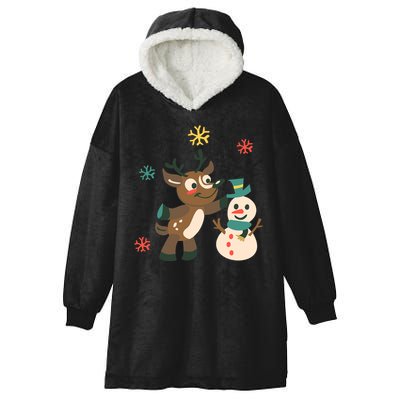 Cute Winter Reindeer Snowman Best Friends Hooded Wearable Blanket