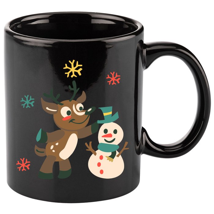 Cute Winter Reindeer Snowman Best Friends 11oz C Handle Ceramic Mug