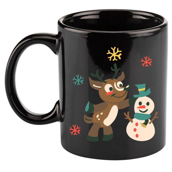 Cute Winter Reindeer Snowman Best Friends 11oz C Handle Ceramic Mug