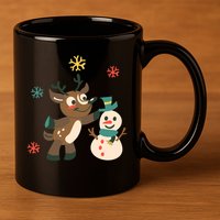 Cute Winter Reindeer Snowman Best Friends 11oz C Handle Ceramic Mug