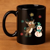 Cute Winter Reindeer Snowman Best Friends 11oz C Handle Ceramic Mug
