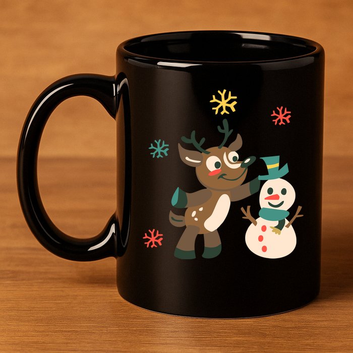 Cute Winter Reindeer Snowman Best Friends 11oz C Handle Ceramic Mug