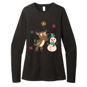 Cute Winter Reindeer Snowman Best Friends Womens CVC Long Sleeve Shirt