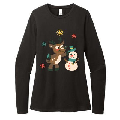 Cute Winter Reindeer Snowman Best Friends Womens CVC Long Sleeve Shirt