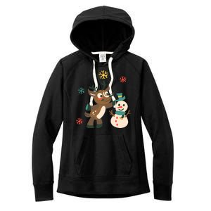 Cute Winter Reindeer Snowman Best Friends Women's Fleece Hoodie