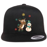 Cute Winter Reindeer Snowman Best Friends Flatbill Hat