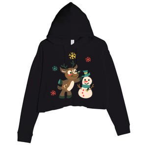 Cute Winter Reindeer Snowman Best Friends Crop Fleece Hoodie