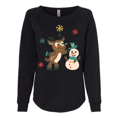 Cute Winter Reindeer Snowman Best Friends Womens California Wash Sweatshirt