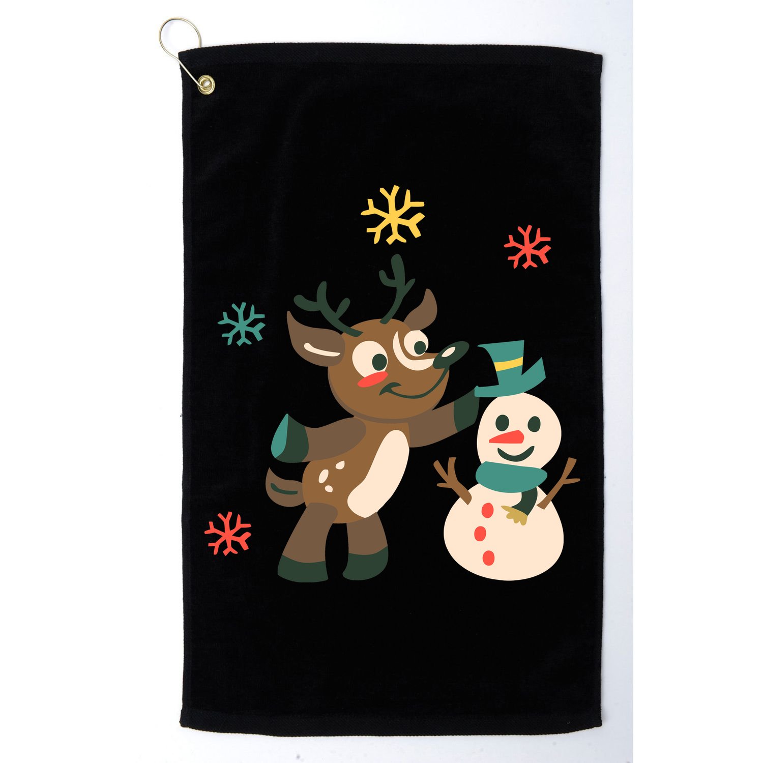 Cute Winter Reindeer Snowman Best Friends Golf Towel