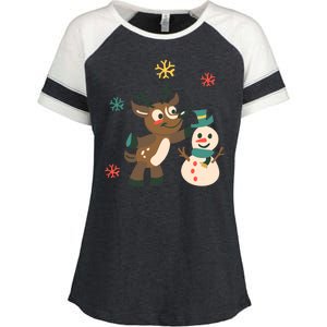 Cute Winter Reindeer Snowman Best Friends Enza Ladies Jersey Colorblock Tee