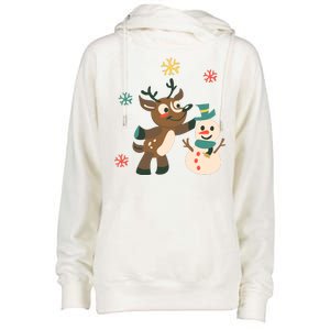 Cute Winter Reindeer Snowman Best Friends Womens Funnel Neck Pullover Hood