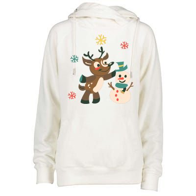 Cute Winter Reindeer Snowman Best Friends Womens Funnel Neck Pullover Hood