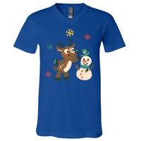 Cute Winter Reindeer Snowman Best Friends V-Neck T-Shirt