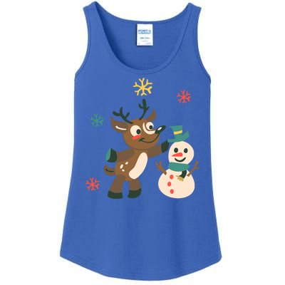 Cute Winter Reindeer Snowman Best Friends Ladies Essential Tank