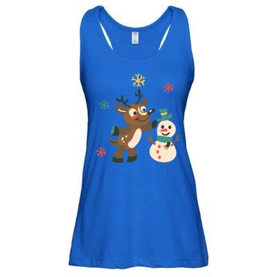 Cute Winter Reindeer Snowman Best Friends Ladies Essential Flowy Tank