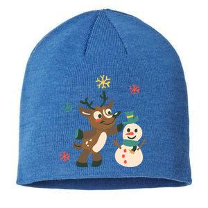 Cute Winter Reindeer Snowman Best Friends Sustainable Beanie