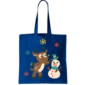 Cute Winter Reindeer Snowman Best Friends Tote Bag