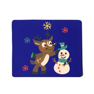 Cute Winter Reindeer Snowman Best Friends Mousepad