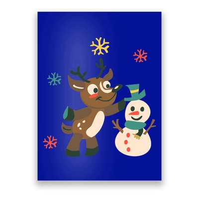 Cute Winter Reindeer Snowman Best Friends Poster