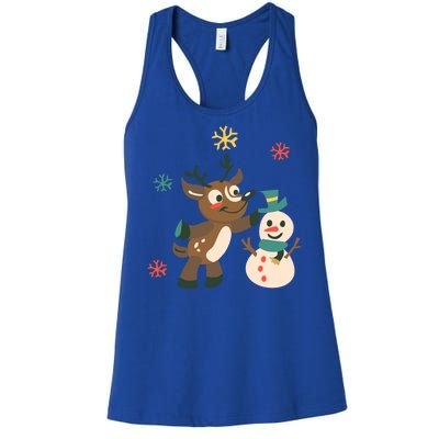 Cute Winter Reindeer Snowman Best Friends Women's Racerback Tank