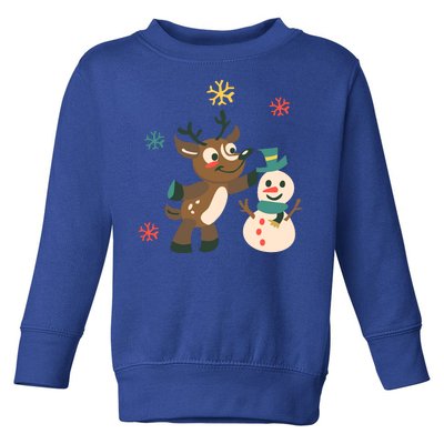 Cute Winter Reindeer Snowman Best Friends Toddler Sweatshirt