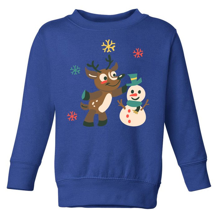 Cute Winter Reindeer Snowman Best Friends Toddler Sweatshirt