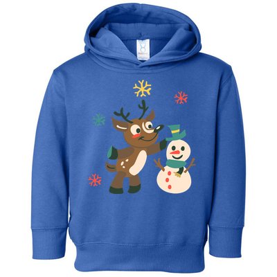 Cute Winter Reindeer Snowman Best Friends Toddler Hoodie