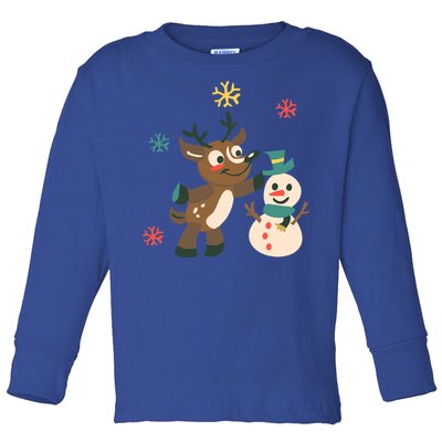 Cute Winter Reindeer Snowman Best Friends Toddler Long Sleeve Shirt