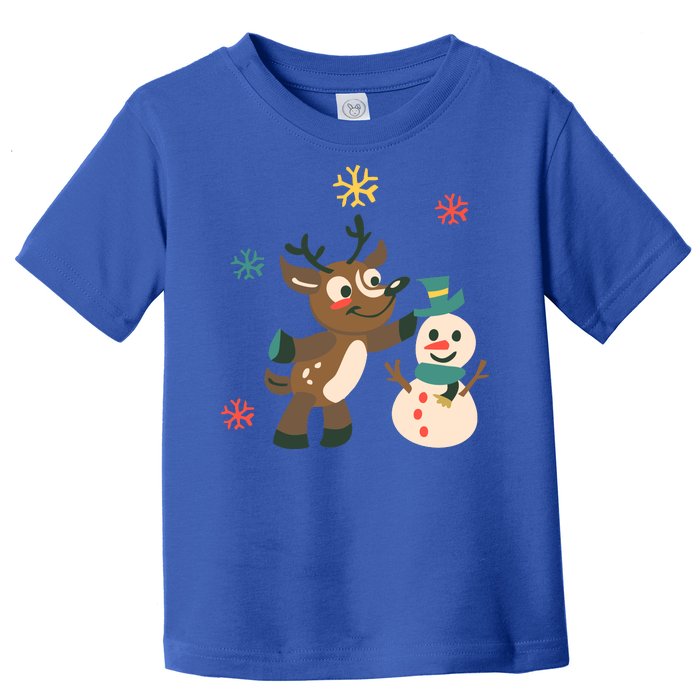 Cute Winter Reindeer Snowman Best Friends Toddler T-Shirt