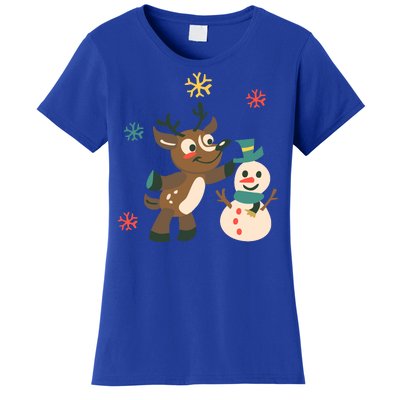 Cute Winter Reindeer Snowman Best Friends Women's T-Shirt