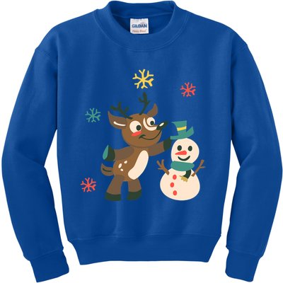 Cute Winter Reindeer Snowman Best Friends Kids Sweatshirt