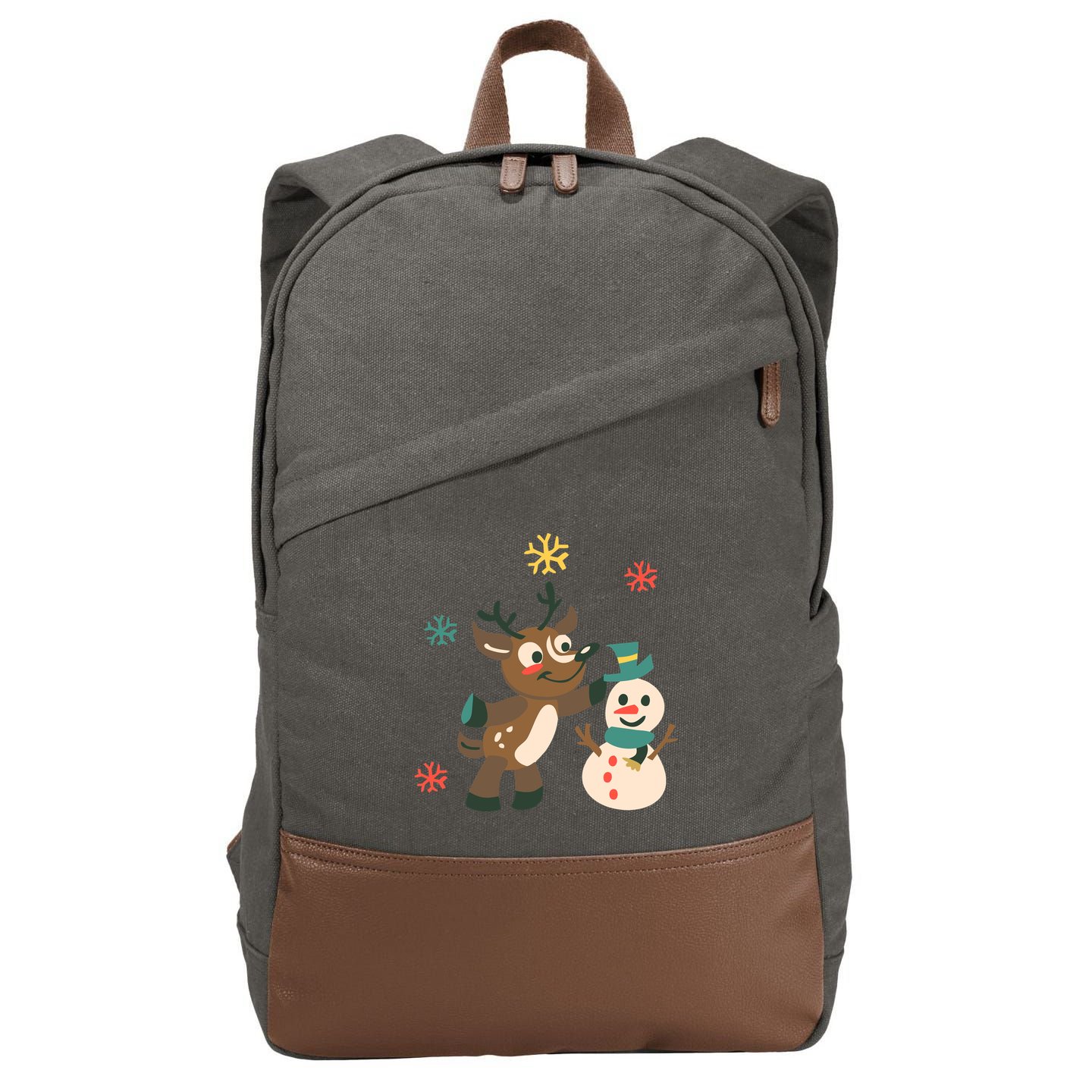 Cute Winter Reindeer Snowman Best Friends Cotton Canvas Backpack