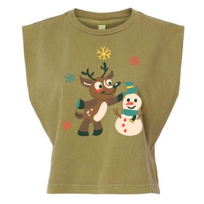 Cute Winter Reindeer Snowman Best Friends Garment-Dyed Women's Muscle Tee